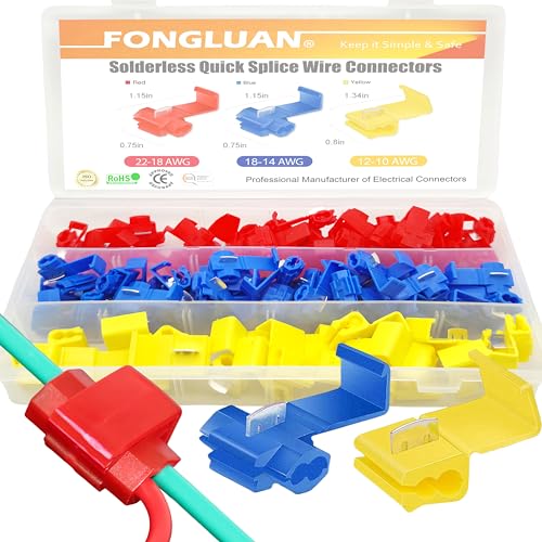 FONGLUAN 125pcs Solderless Quick Splice Wire Connectors,22-10 Gauge Lock Snap Electrical Wire Crimp Terminals Connector Assortment Set