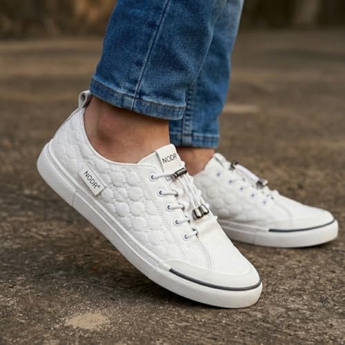 Image of Men's Black Canvas Sneakers - Stylish Casual Shoes with Non Tie Elastic Laces | 7mm Memory Foam & EVA Insole | Lightweight & Comfortable Everyday Footwear (Sizes 6-10)