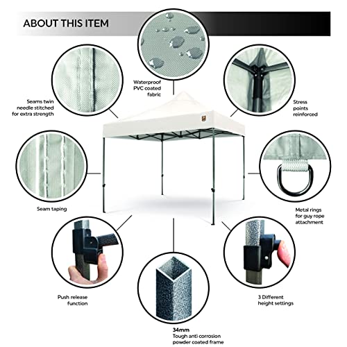 3x3m Pop Up Gorilla Gazebo Fully Waterproof Heavy Duty with Leg Weights Wheeled Carrybag Eight Heavy Duty Pegs and Guy Rope Set - Image 3