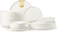 EWFEN 12 Piece Ceramic Dinnerware Set for 4 - Stoneware Plates & Bowls, Scratch Resistant, Dishwasher Microwave Safe, White