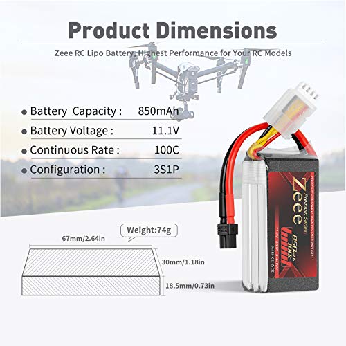 Zeee Premium Series 3S Lipo Battery 11.1V 100C 850mAh FPV Batteries with XT30 Plug for Racing Drone Quadcopter Helicopter Airplane RC Boat RC Car RC Models(2 Pack) - Image 5