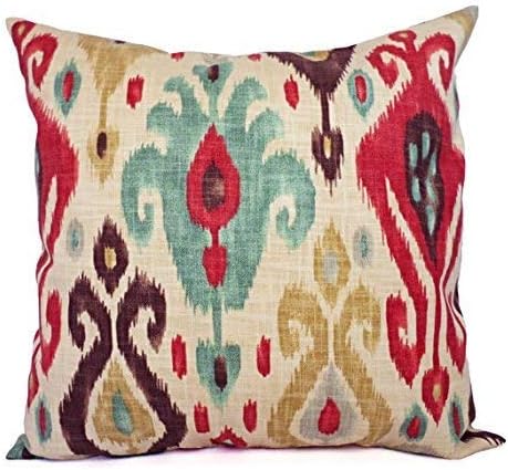Modern Ikat Pillow Cover - Ikat Pillow - Custom Sized Pillows - Cream Gold Red Blue and Brown Pillow