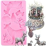 Jafirous DIY Christmas Elk Deer Antlers Silicone Mold Sugarcraft Fondant Cake Decorating Tools 3D Craft Chocolate Candy Clay Resin Moulds Cake Fondant Mold