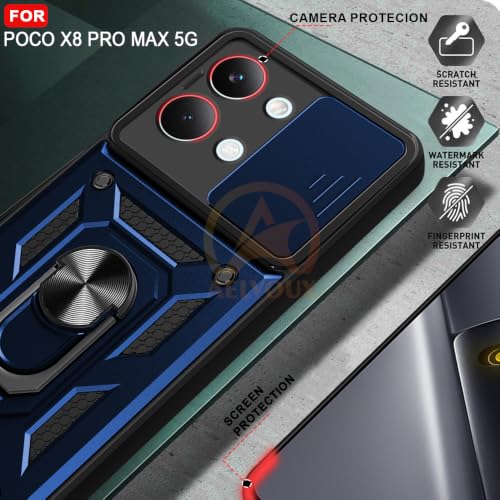 Image of Armor Bumper Back Cover Case for Poco X8 Pro MAX 5G | Rotating Camera Cover, Ring Holder & Kickstand | Heavy Duty & 360 Degree Protection Poco X8 Pro MAX 5G Back Cover (Blue)