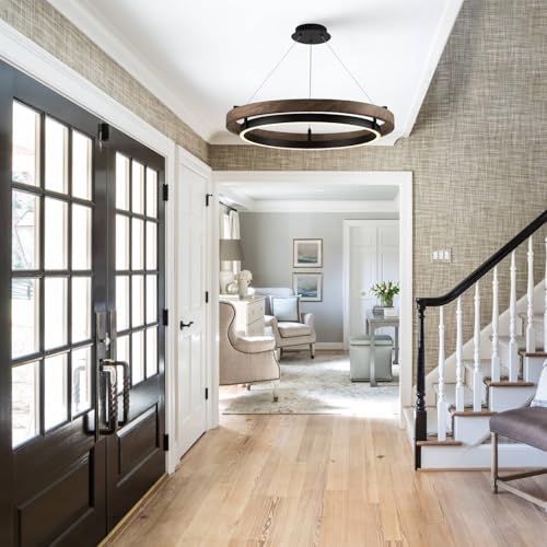 Image of LED Ring Chandelier Dimmable Black Walnut Wood Chandeliers