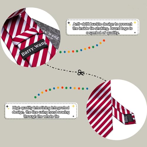 Image of Barry.Wang Man Stripe Ties Set Silk Woven Pocket Square Necktie Cufflinks Formal Party Business
