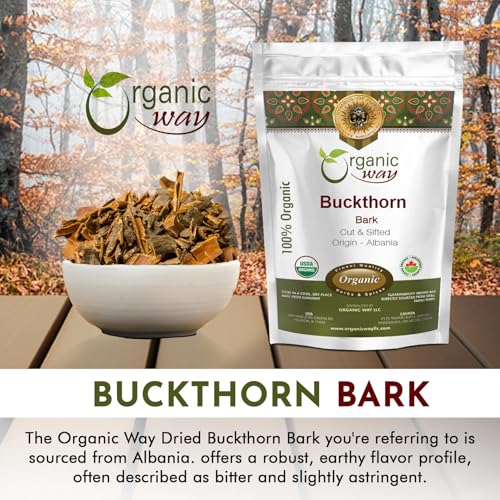 Organic Way Dried Buckthorn Bark (Frangula Alnus) Cut & Sifted - Organic & Kosher Certified | Raw, Vegan, Non GMO & Gluten Free | USDA Certified | Origin - Albania (1LBS / 16Oz)