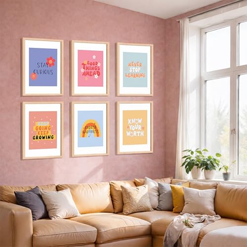 Image of NoWorries Motivational Quote Frames for Wall Decor - Modern art Quote mix Wall framed Posters for office decoration (Pattern-Minimal art) Set of 6 (10x13inches Multicolor) (ART-7)