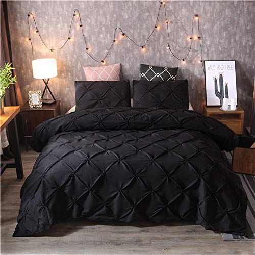 Joyloading Luxury Pinch Pleat Bedding Comforter Bedding Sets Bed Linen Duvet Cover Set Pillowcases Bedding Queen Bedclothes King Size (Black)