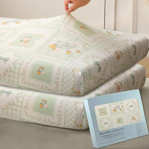 Image of SDY Jersey Floral Crib Sheets for Baby Boys and Girls,52 inchx28 inchx8,2 Pack,Neutral Green Flower Standard Oval /Retangle Crib Mattress Sheets for Toddler,Super Soft Breathable