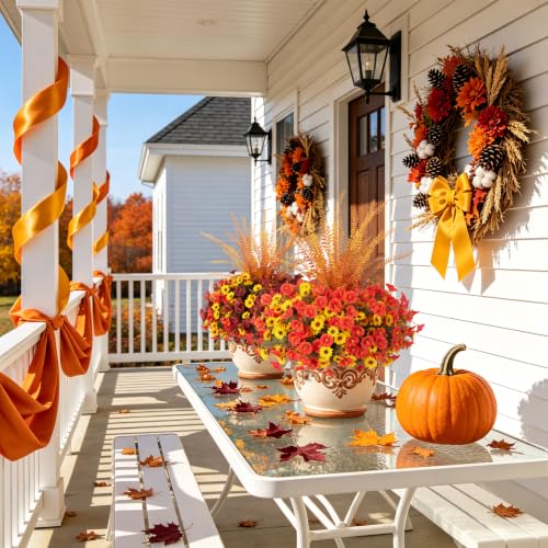 Image of Artificial Fall Mums Flowers Fake Plants for Outdoors Decoration