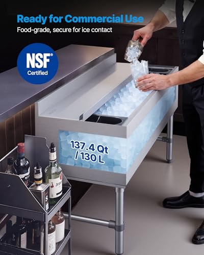 Image of VEVOR Commercial Ice Bin,19 Inch Stainless Steel Ice Chest with Sliding Lid and Bottle Holders, Cooler Cart Cocktail Unit for Bar Restaurant Pub, NSF Certified