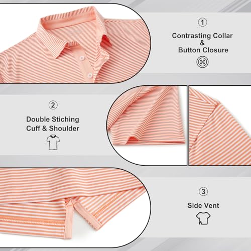 Image of Golf Shirts for Men - Dry Fit Moisture Wicking Short Sleeve Performance Sport Casual Striped Collared Mens Polo Shirt