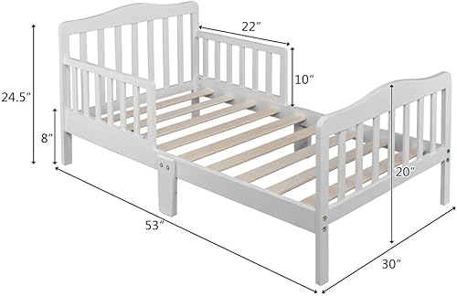 Miniatura 2 de Volowoo Marco de cama para niñas y niños, marco de cama clásico de madera con barandilla de seguridad, diseño bajo al suelo, soporte de listones de