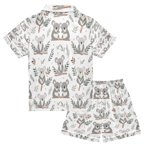 Pajama Sets Silky Button Down Nightwear Sleepwear Size 5-14 Years Grey Koala2