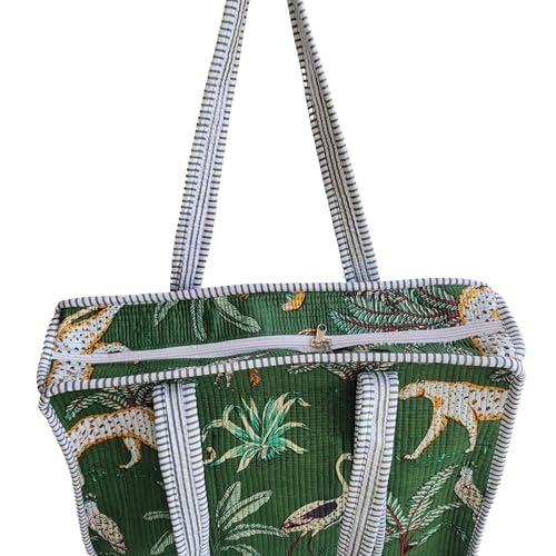 Image of 100% Cotton Jungle Print Shoulder Bag Tote Bag Women Reversible Shopping Bag and Grocery Bags Stylish Travel Bag Gift for Her