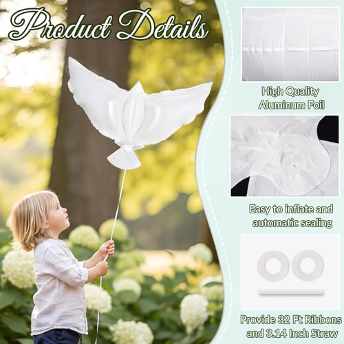 12 Pcs Peace Dove Balloons, 41 Inch Large Foil Memorial Balloon to Release in Sky, Condolence Funeral Balloons, Pigeon Shape Balloon for Wedding Engagement Ceremonies Party Decorations by TOATOM - Used condition - Image 5