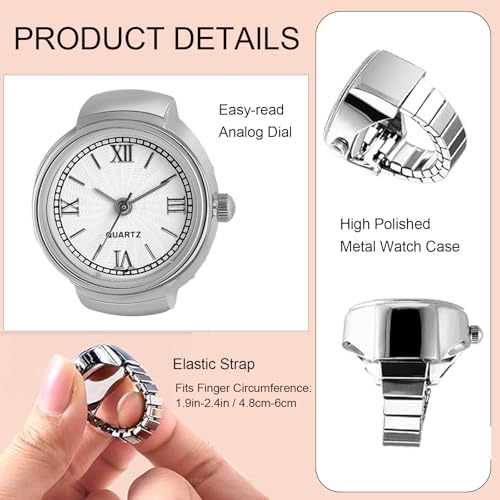 Image of JewelryWe Finger Watch for Women - Stretchy Elastic Band Round Simple Dial Quartz Ring Watches for Daily and Office