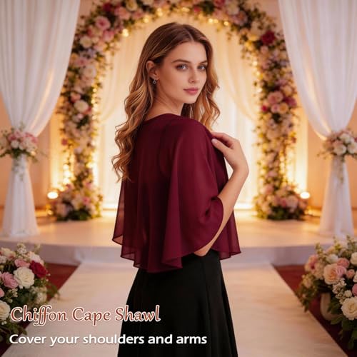 Image of Ciormis Chiffon Capelet Women's Soft Shawls and Wraps for Evening Dresses, Wedding Formal Dress Shawl Cape Cover up
