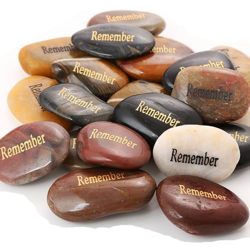 ROCKIMPACT Gedenksteine, Ermutigung, gravierte Steine der Erinnerung, Gedenkdienst, Giveaways, Dekoration für den Verlust eines geliebten Menschen, Bibelstudium, Remember Your Joy, 5,1 cm - 7,6 cm, 50