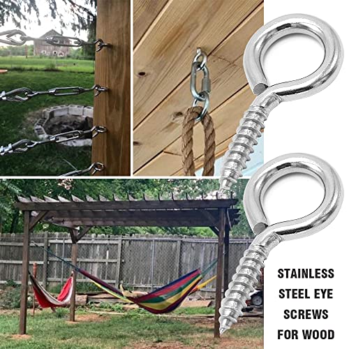 Acczio 8 Pack 304 Stainless Steel Eye Screws,2.5 Inch M6 Heavy Duty Eye Hooks Screw thumb #6