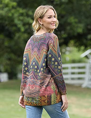 Image of YESNO Women Christmas Sweater Graphic Printed Oversized Pullover Sweaters Casual Loose Knit Tops S01