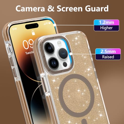 Image of Magnetic Case for iPhone 14 Pro Max [Compatible with Magsafe] [Bling Glitter Fluorescent Design] [1 Screen Protector] Slim Translucent Matte Case for iPhone 14 Pro Max 6.7 inch 2022, Desert
