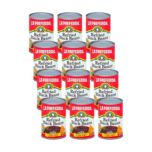 Image of La Preferida Refried Black Beans, Mexican Style Side Dish, Ready to Eat Mexican Food, Low Fat Traditional Recipe, Authentic Flavor, 16 Ounce (Pack of 12)
