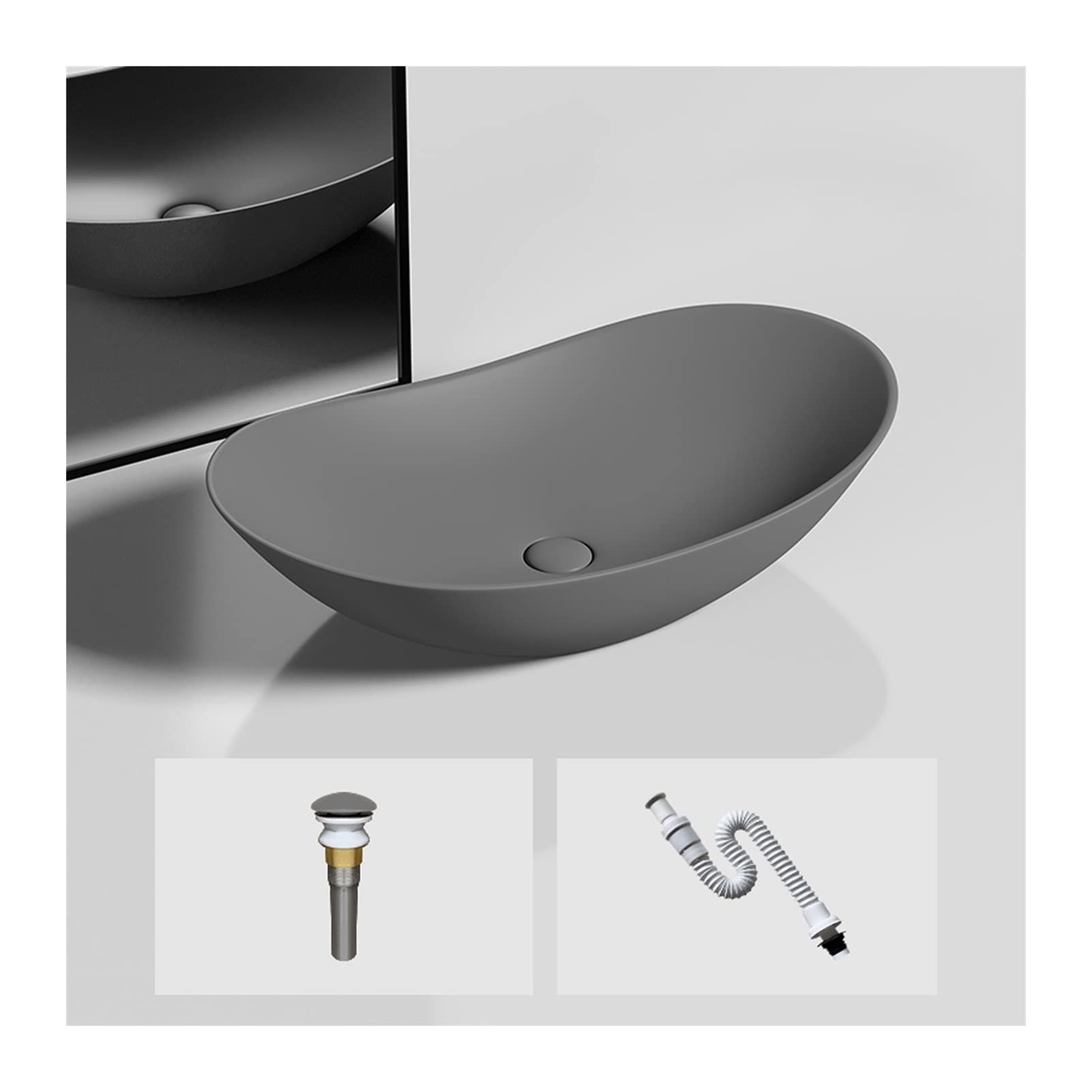 Hpthly A Bathroom Sink Oval Vessel Sink 20.4"X12.5" Bathroom Sink Oval Countertop Matte Ceramic Bathroom Vessel Vanity Sink With Pop-Up Drain Vessel Sinks (A)