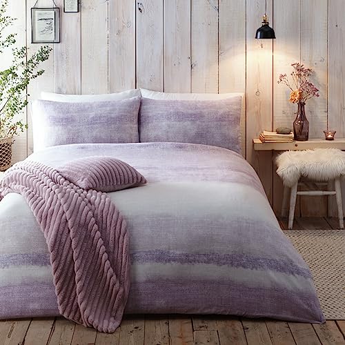 Appletree Mauve Gradient Stripe Duvet Cover Single (140x200cm), 100% Brushed Cotton, 1 Pillowcase