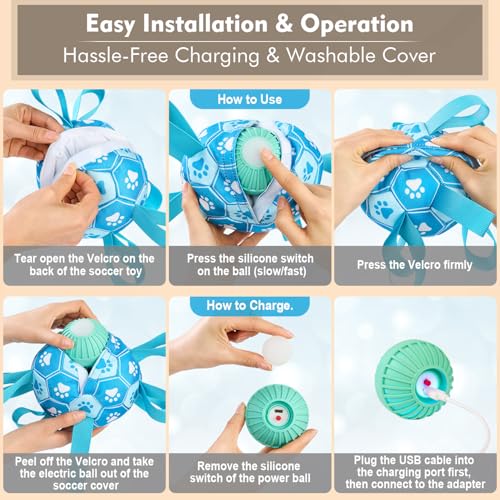 Image of Interactive Dog Toys Dog Soccer Ball to Keep Them Busy,Durable Automatic Moving Jumping Dog Balls with Straps for Small /Medium /Large Dogs, USB Rechargeable,Not for Aggressive Chewers (Blue)