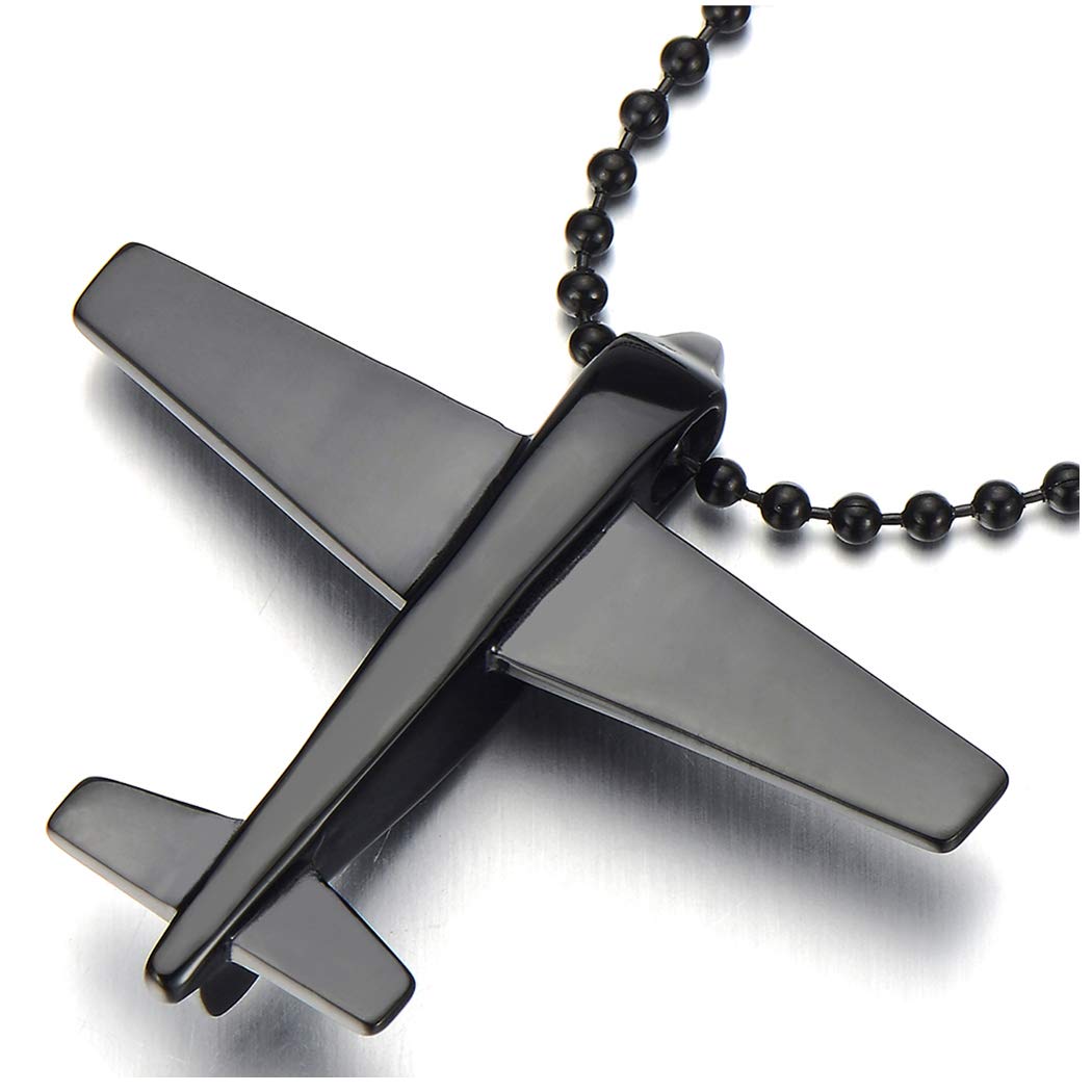 Unisex Stainless Steel Airplane Pendant Necklace for Men Women with Steel Ball Chain