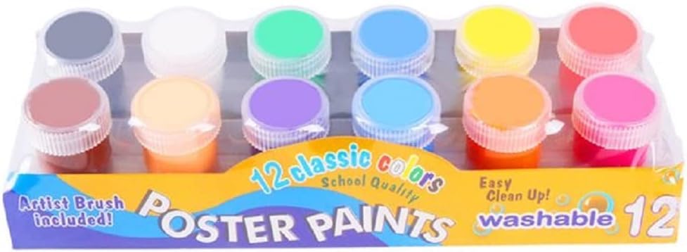 The Art Box Washable Paint for Kids, 20ml, 12 Bright Colours, School Finger Paint Suitable for