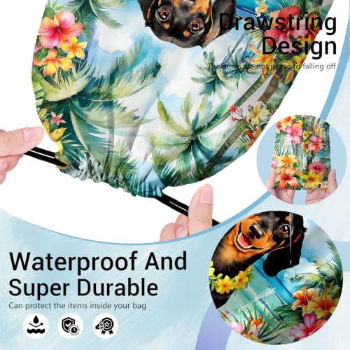 Image of Dachshund Flower Drawstring Bag Gym Pouch Bags for Storage Cloth Shoes