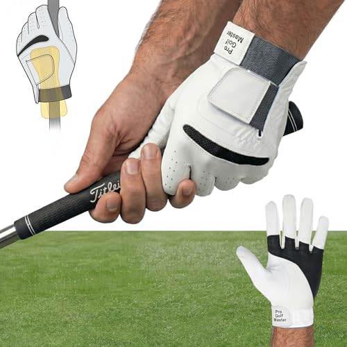 Golf Wrist Training Glove Golf Grip Trainer - Glove Men Left Hand Wrist Brace for Eliminate Slices Hooks Swing Training Aid - Improve Wrist & Grip Position for Right-Handed Beginners (X-Large)