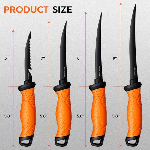 BasicGear Fishing Fillet Knife Set of 4, 5-7-8-9 in, 440C Steel Super Sharp - image 3