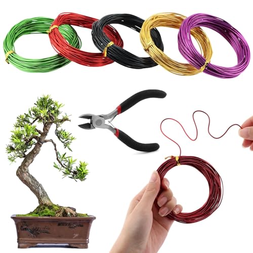 Tree Training Wire Kit - 5 Rolls (164ft),Bonsai Training Wires with Wire-Cutter,Aluminum Wires...
