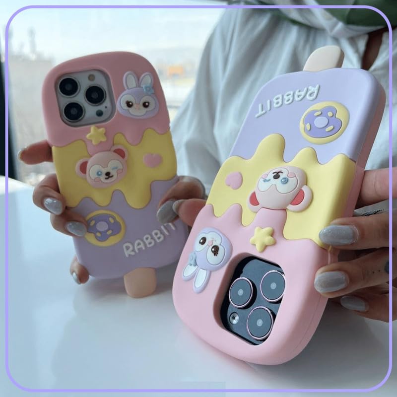 Image of COVERLY for iPhone 15 Pro Max 3D Ice Candy Rabbit Cartoon Case,Premium Silicone Case Ice Cream Duffy Bear Toy Adorable Dream Full Protective Cute Kawaii Aesthetic Cover for Apple iPhone 15 Pro Max
