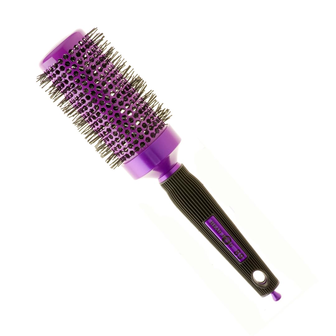Head Jog 89 Purple Radial Brush. Ceramic Coating Barrel with Ionic Bristle & Rubber Handle. Lightweight & Durable Hair Brush for Hairdressing. Reduce Frizz for Healthy Looking Hair. (43mm)