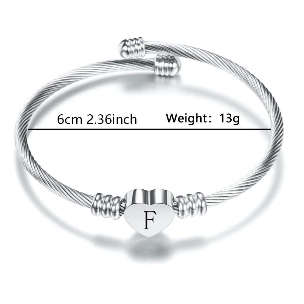 Argento Amore Cuore 26 Lettera Iniziale Alfabeto A-Z Polsino Bracciale Gioielli Regolabili Regalo Per Figlia Figlio Sorelle Amici Mamma Collega Amante Compleanno Natale