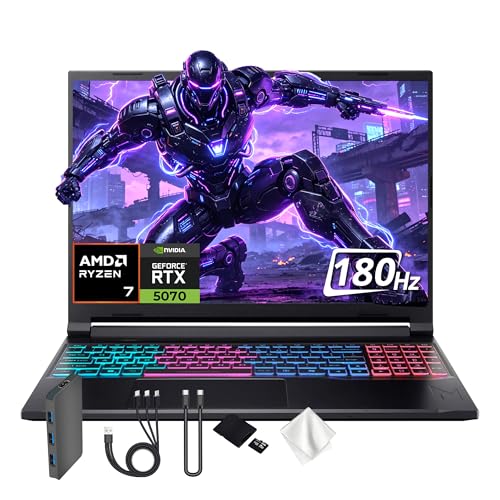 Image of Acer Nitro V 16S AI Gaming Laptop, 16 inch WQXGA 180Hz IPS Display, AMD Ryzen 7 260, NVIDIA GeForce RTX 5070, 64GB DDR5, 3TB Storage (2TB SSD&1TB Docking Station), Backlit Keyboard, Wi-Fi 6, Win 11, Black