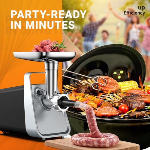 Image of Electric Meat Grinder, Fruits & Tomato Sauce Maker with Strainer, Sausage Stuffer with Sausage Tube, 2 Blades, 3 Plates, Kubbe Kit, 2800W Max, Meat Mincer Heavy Duty for Home Kitchen