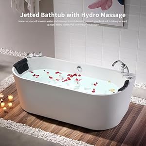 Empava 67" Freestanding Whirlpool Bathtub Oval with 8 Hydromassage Adjustable Water Jets Luxury Acrylic Massage SPA Soaking Bath Tub in White Double Ended Empava 67 Freestanding Whirlpool Bathtub Oval with 8 Hydromassage Adjustable Water Jets Luxury Acrylic Massage SPA Soaking Bath Tub in White Double Ended