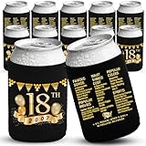 18th Birthday Decorations - Boys & Girls, Party Supplies & Favors, Beverage Can Cooler Sleeves - 12-Pack, Black & Gold
