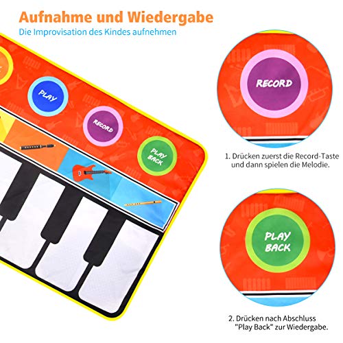 Miavogo Muziekmat voor kinderen, dansmat piano mat, 8 instelbaar volume + 8 instrumenten + 10 keyboard muziek pianomat… - Image 6