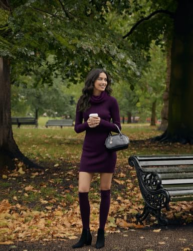 Image of v28 Sweater Dress for Women Ribbed Knit Fitted midi Sexy Fall Winter Bodycon Cowl Neck Dresses