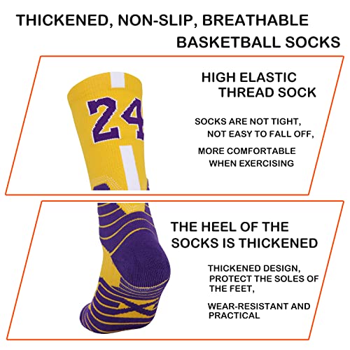 3 Pairs Basketball Socks,Athletic Running Socks Compression Cushion Sports Socks for Men Boys & Women (One Size, KB #24 3 Pairs) - Image 4