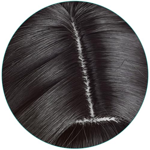 Image of Mei Anime Black mixed Green Wigs with Bangs Women Long Curly Wig with Buns and Ponytail Game Cosplay Wigs Halloween,Christmas,Comic con,Game Show,Party