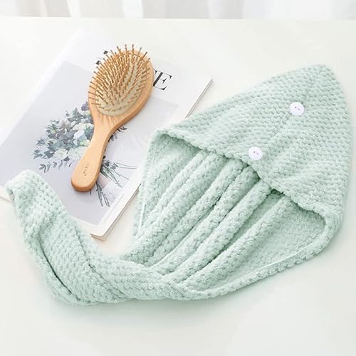 Maopaobeauty 2 Pack Microfiber Towel For Hair Drying, Super Absorbent Turbie Twist Hair Towels With Double Buttons, Hair Wrap Towels For Curly Hair, Hair Turbans For Wet Hair (Beige&Green) #TOP1
