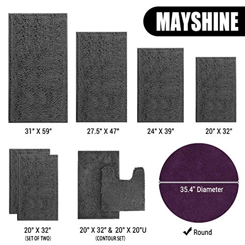 Image of MAYSHINE Round Area Rug Set for Bathroom | Soft Plush Chenille Bath Mat, Water Absorbent Non-Slip Bathroom Rug | Washable Shag Carpet for Shower, Bedroom, or Home Decor | 36 inchx36 inch (Round) | Plum